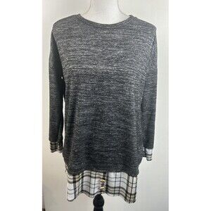 Egs by Eloges Women's Black Gray Pullover Layered Tunic Top Mixed Fabric Sz S